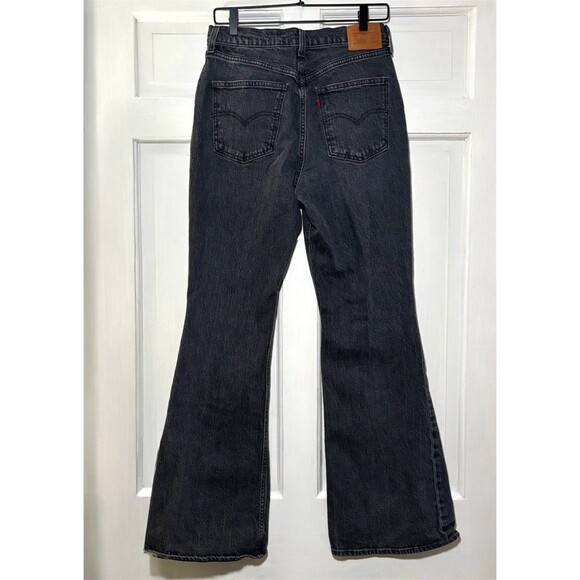 Levis Premium 70s High Rise Flare Denim Jeans Black Women's 30W 32L Boho Y2K - Picture 5 of 13